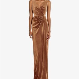 Golden Almond Lux Velvet Bridesmaid Dress